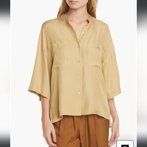 VINCE Silk Blend Utility Shirt In Sun Khaki